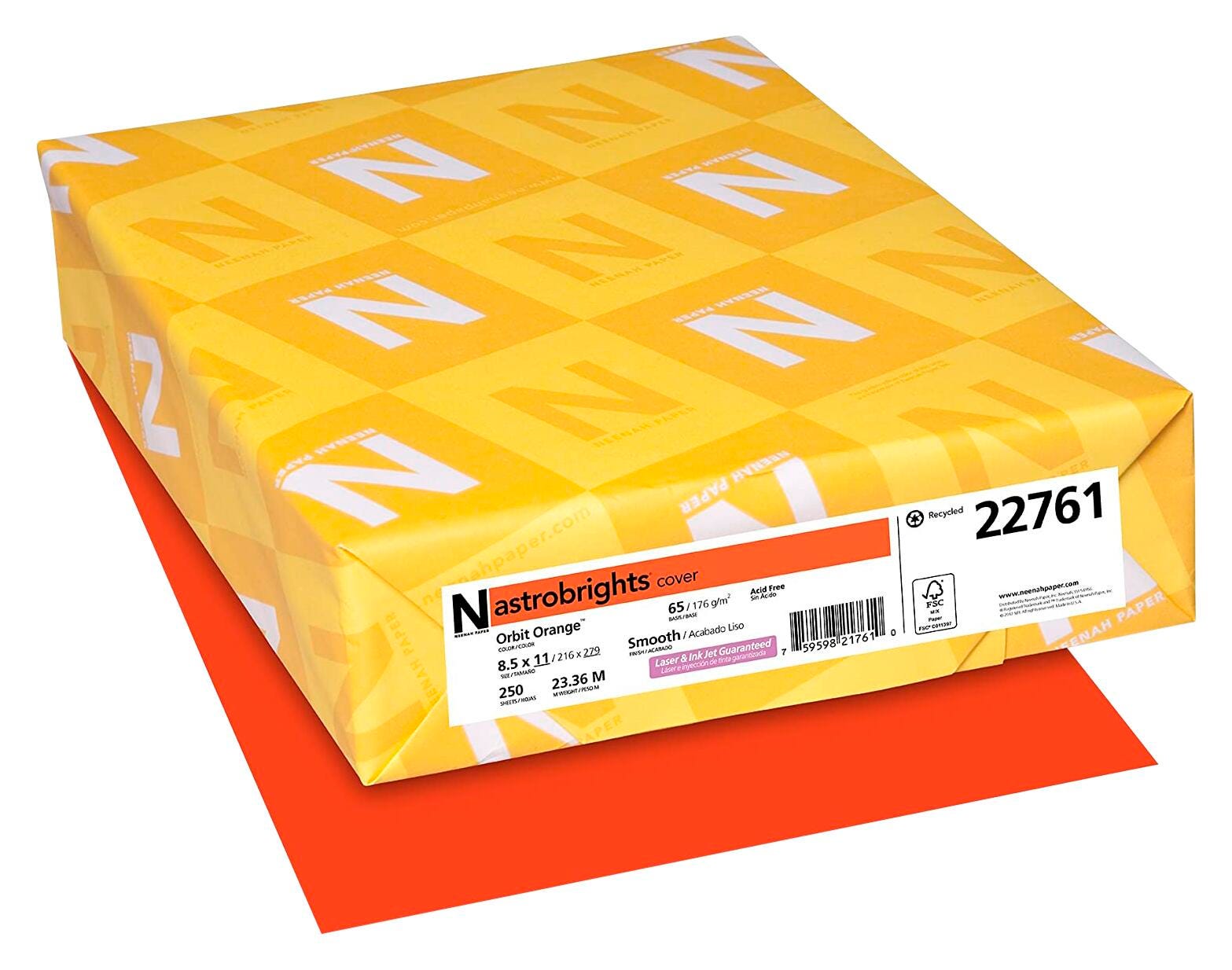 PAPER CARDSTOCK 8.5X11 ORBIT ORANGE 65 LBS 250 SHEETS