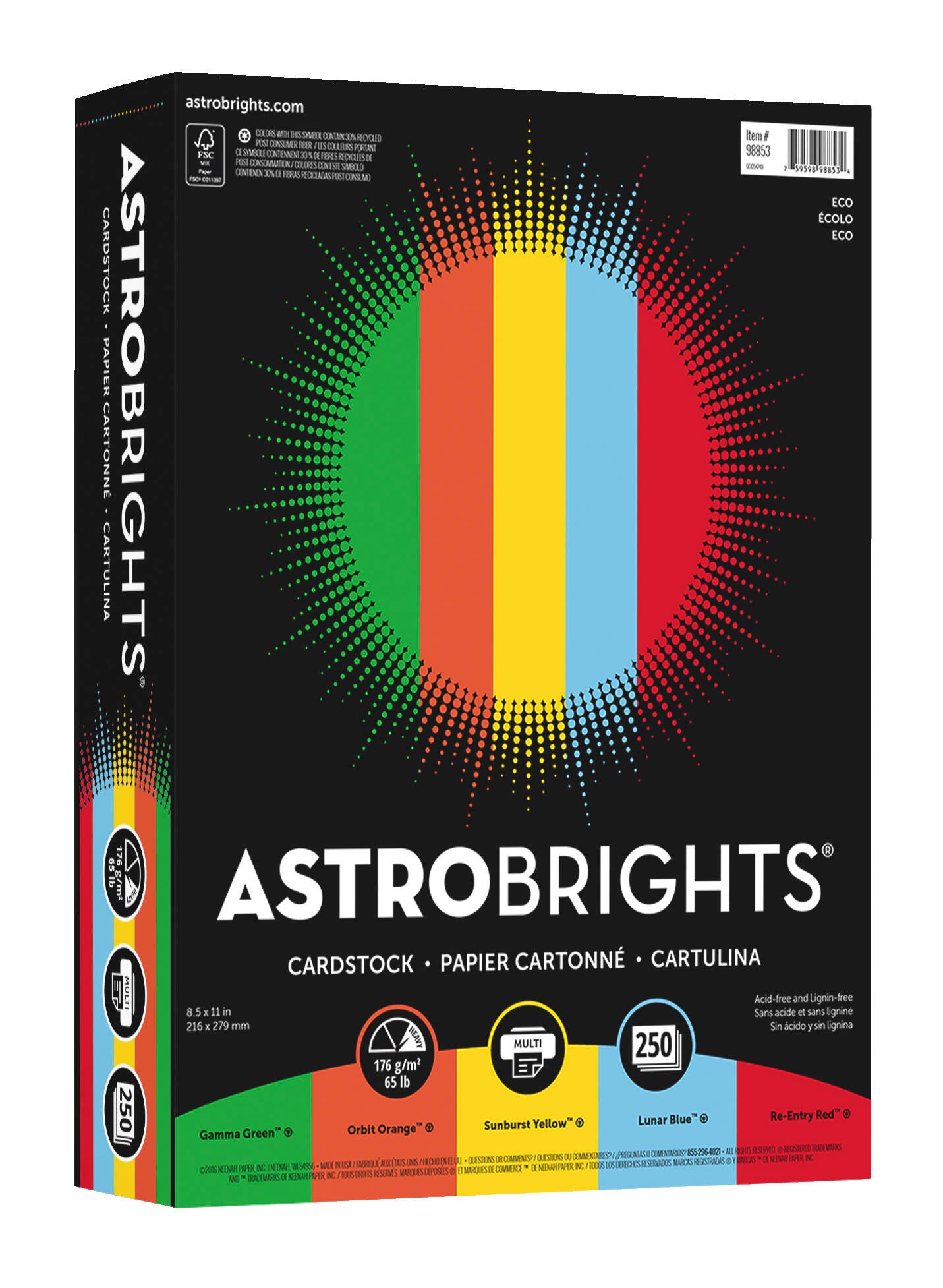 PAPER ASTROBRIGHTS 8.5X11 ECO ASSORTED COLORS 65 LB PACK OF 2