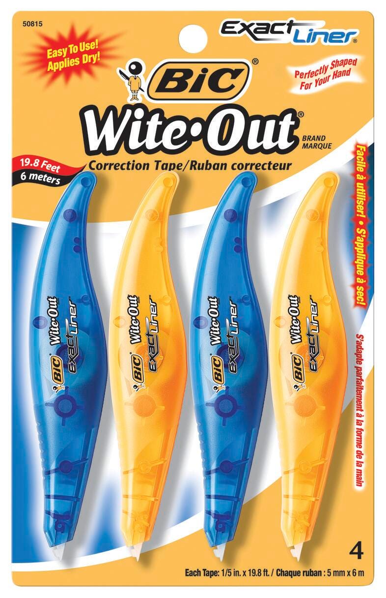 CORRECTION TAPE BIC WITE-OUT EXACT LINER PACK OF 4