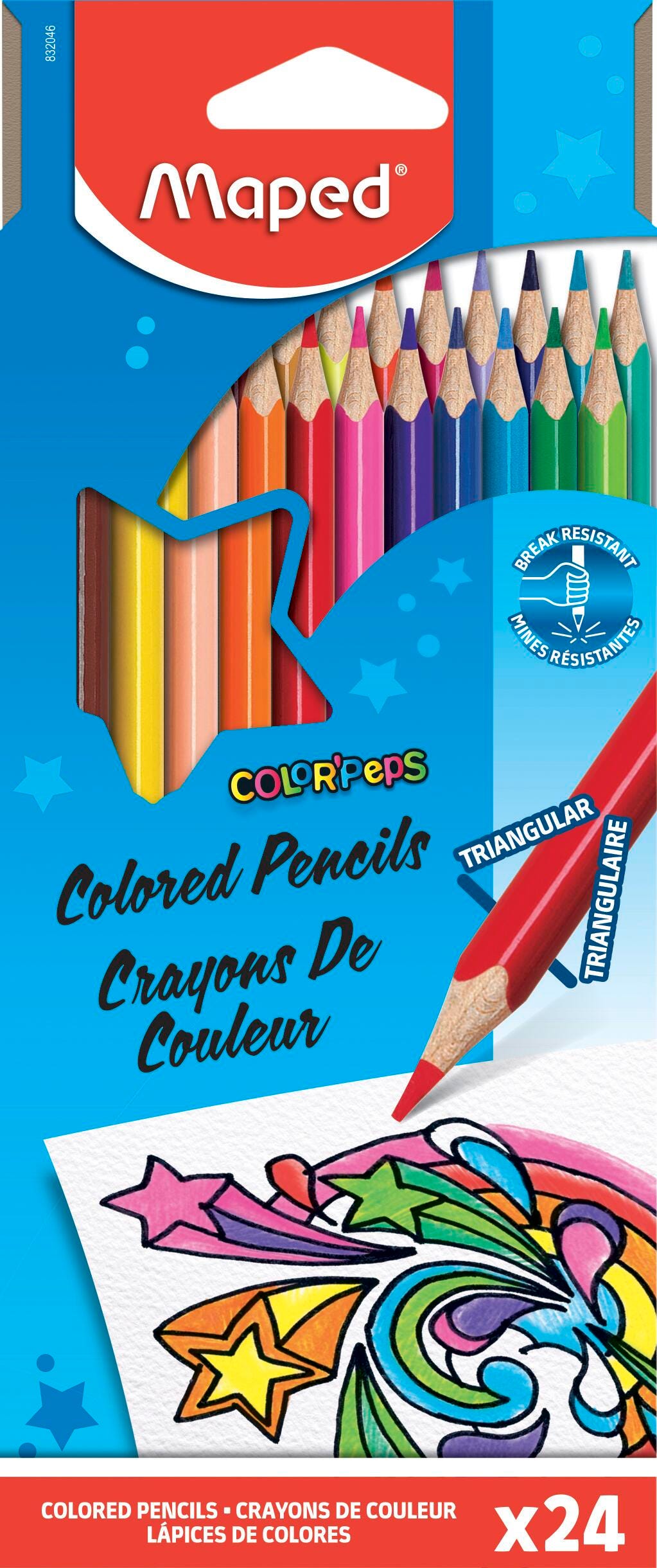 PENCILS COLORED MAPED TRIANG COLORPEPS ASST COLORS SET OF 24