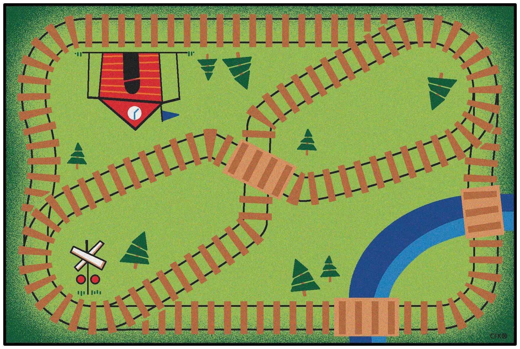 CARPETS FOR KIDS - KIDSVALUE RAILROAD PLAYTIME - RECTANGLE - 3 FT X 4 FT 6 IN - GREEN COLOR