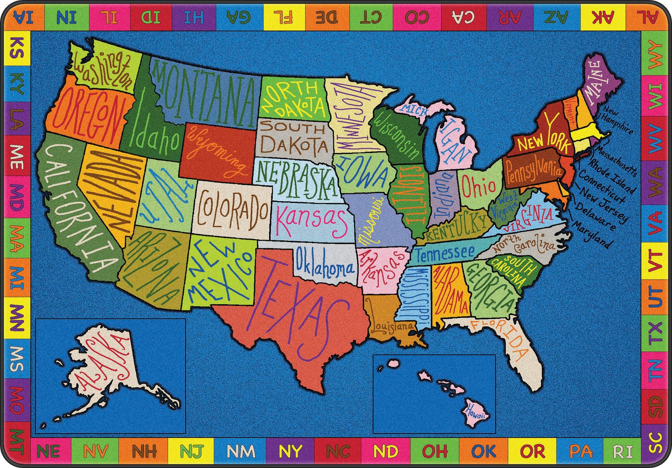 FLAGSHIP CARPETS - MY AMERICA DOODLE MAP - 6 FT X 8 FT 4 IN RECTANGLE