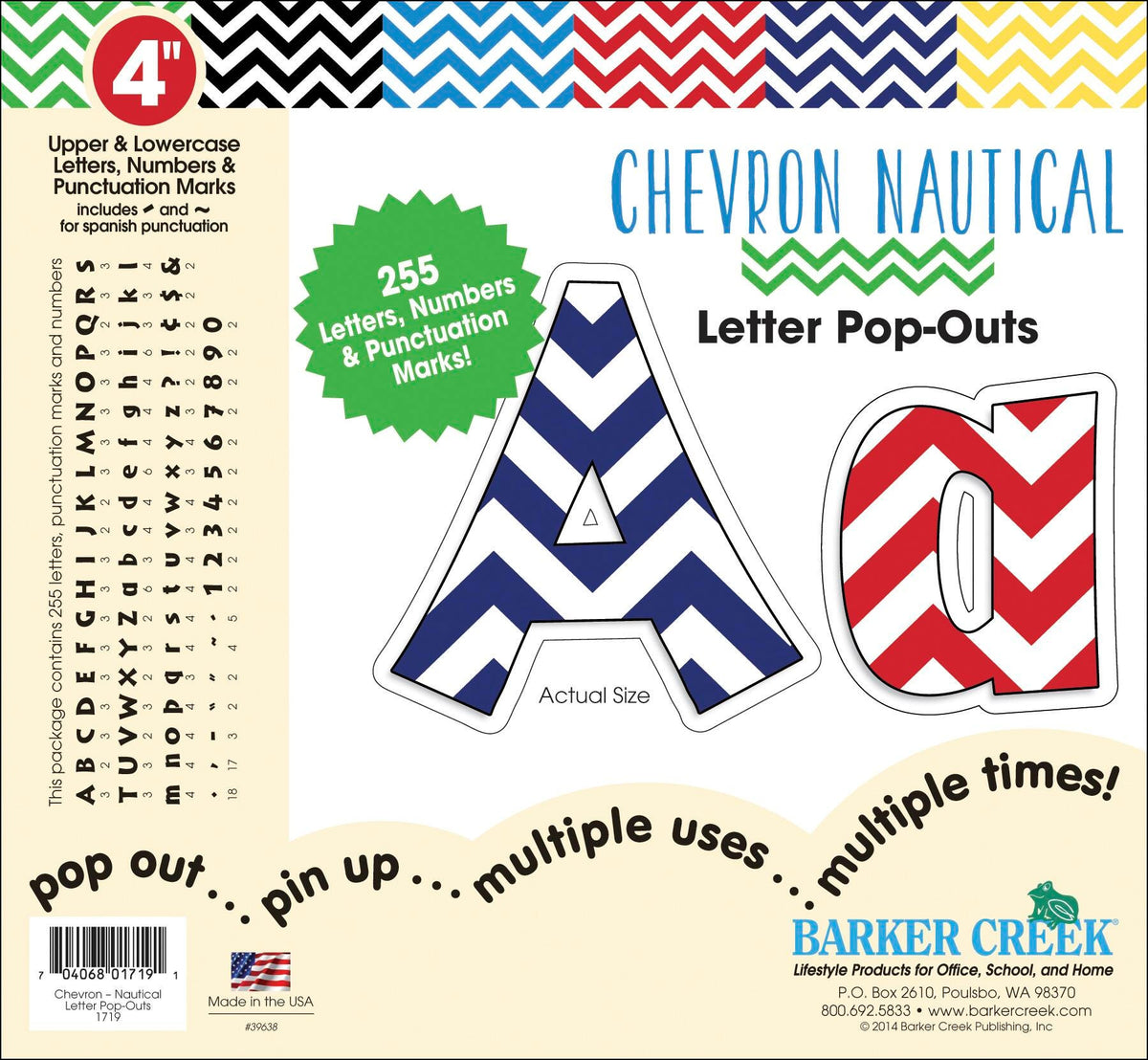 LETTERS POP OUT BARKER CREEK 4 IN NAUTICAL CHEVRON