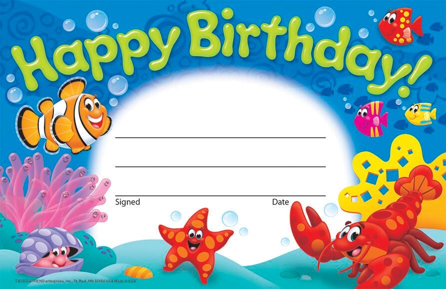 RECOGNITION AWARDS SEA BUDDIES HAPPY BIRTHDAY PACK OF 30