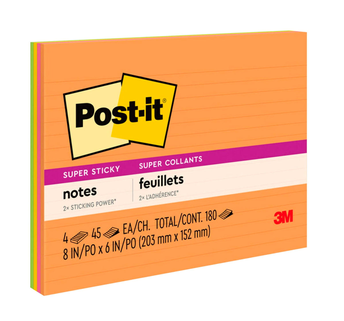 POST-IT SUPER STICKY MEETING NOTES 8 X 6 PACK OF 4