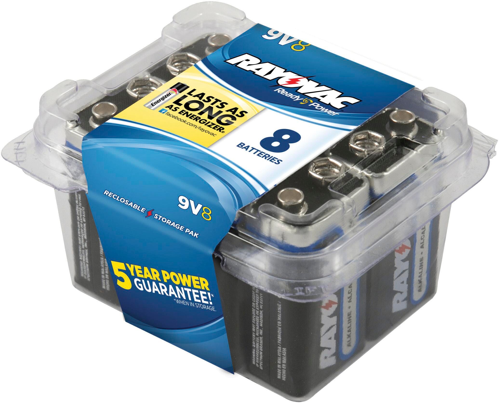 BATTERY ALKALINE RAYOVAC - 9V - PK OF 8 - A1604-8PPK