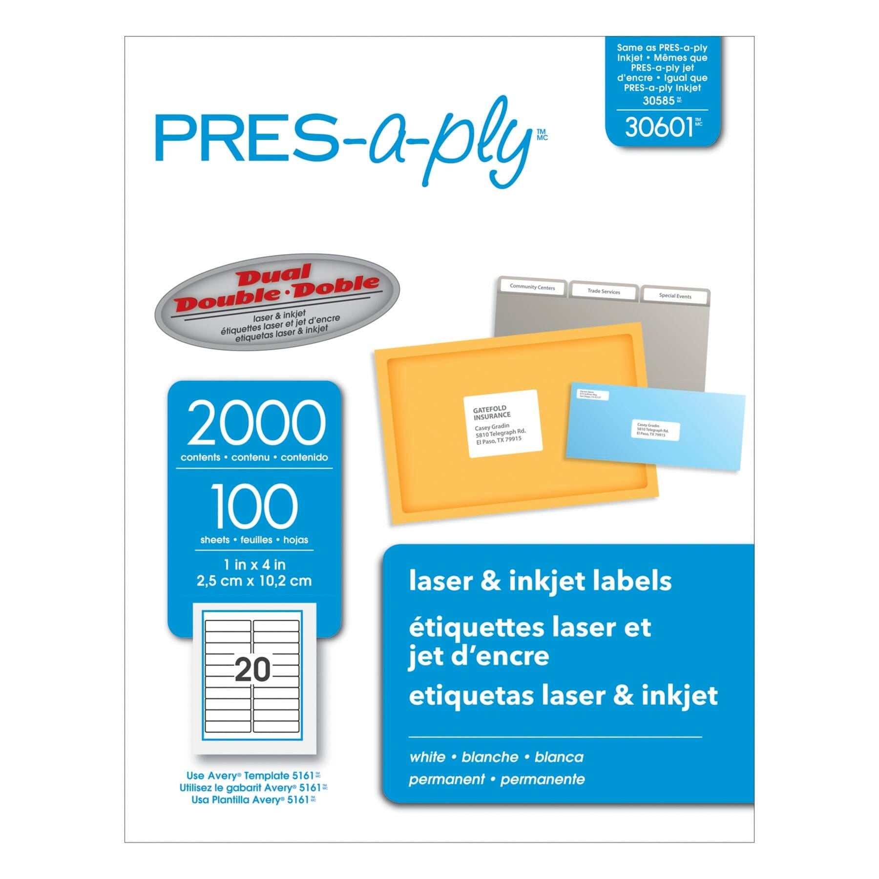 LABEL PRES-A-PLY 1 X 4 IN PK OF 2000 AVE30601