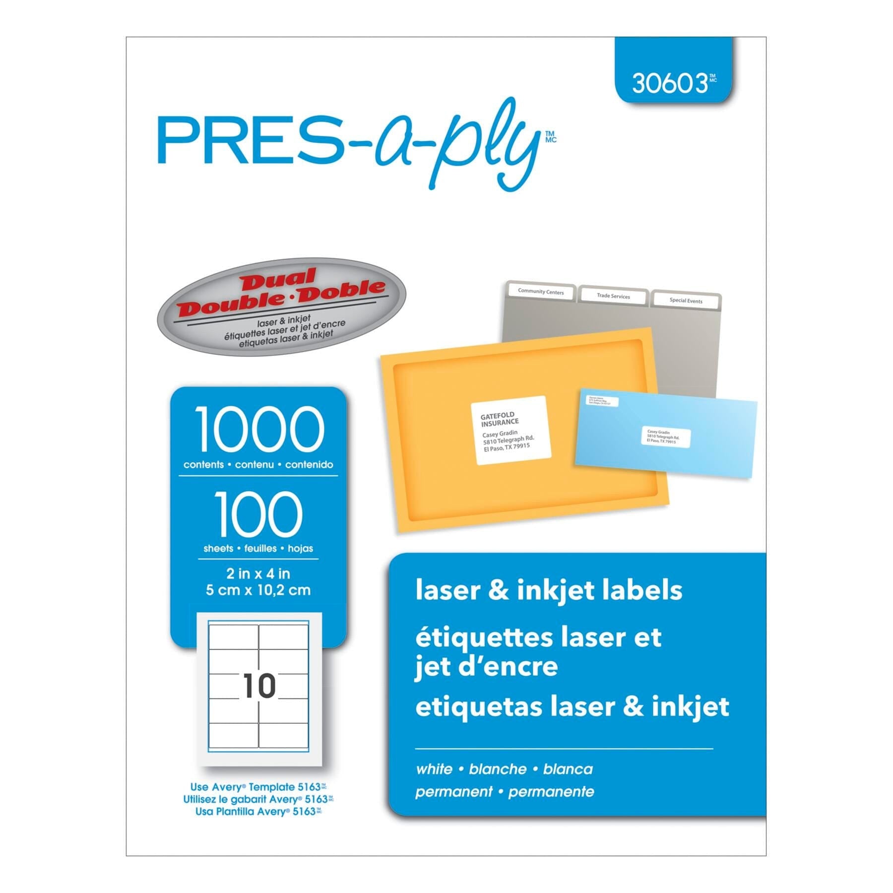 LABEL PRES-A-PLY 2 X 4 IN PK OF 1000 AVE30603