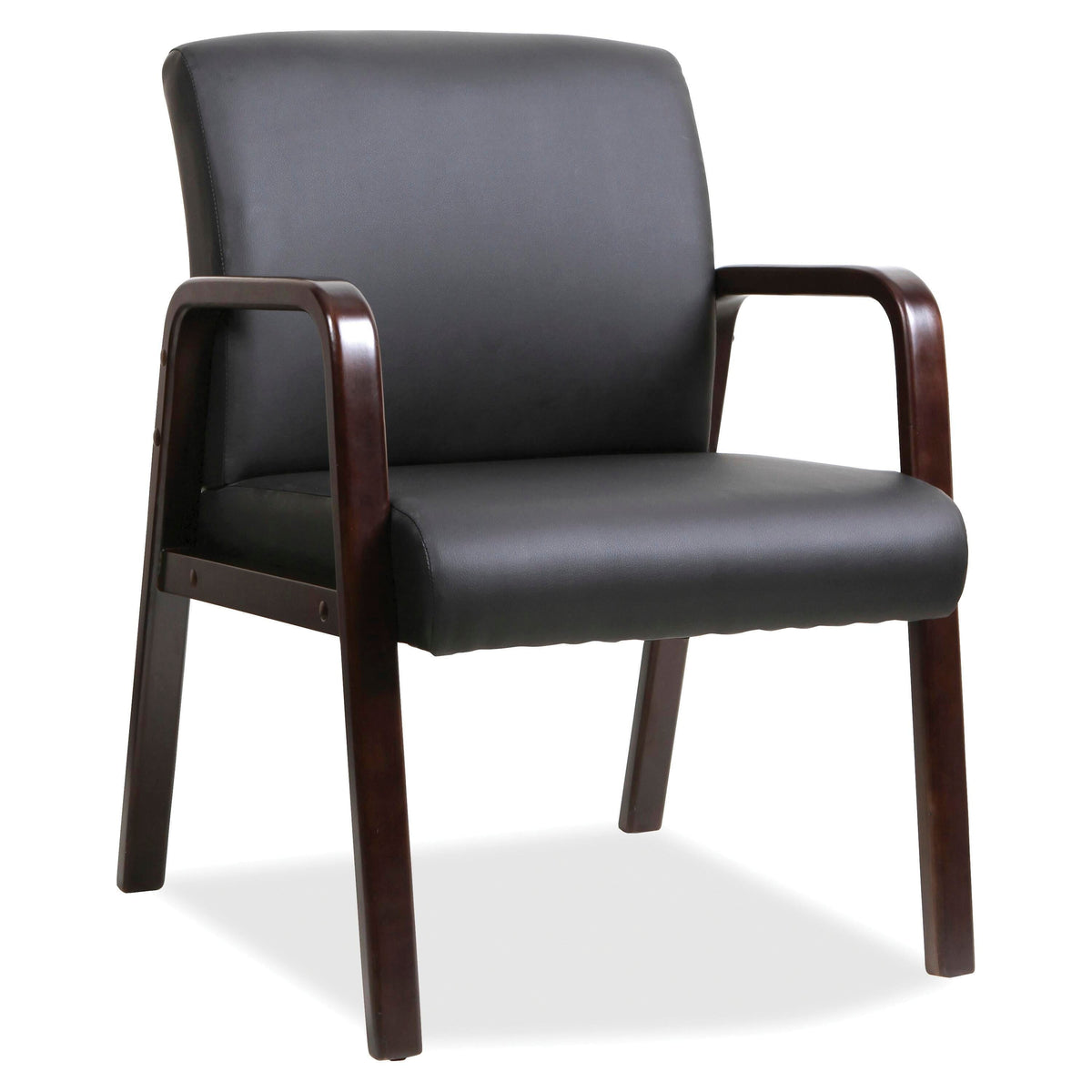 CHAIR GUEST BLACK BONDED LEATHER - WOOD FRAME - ESPRESSO