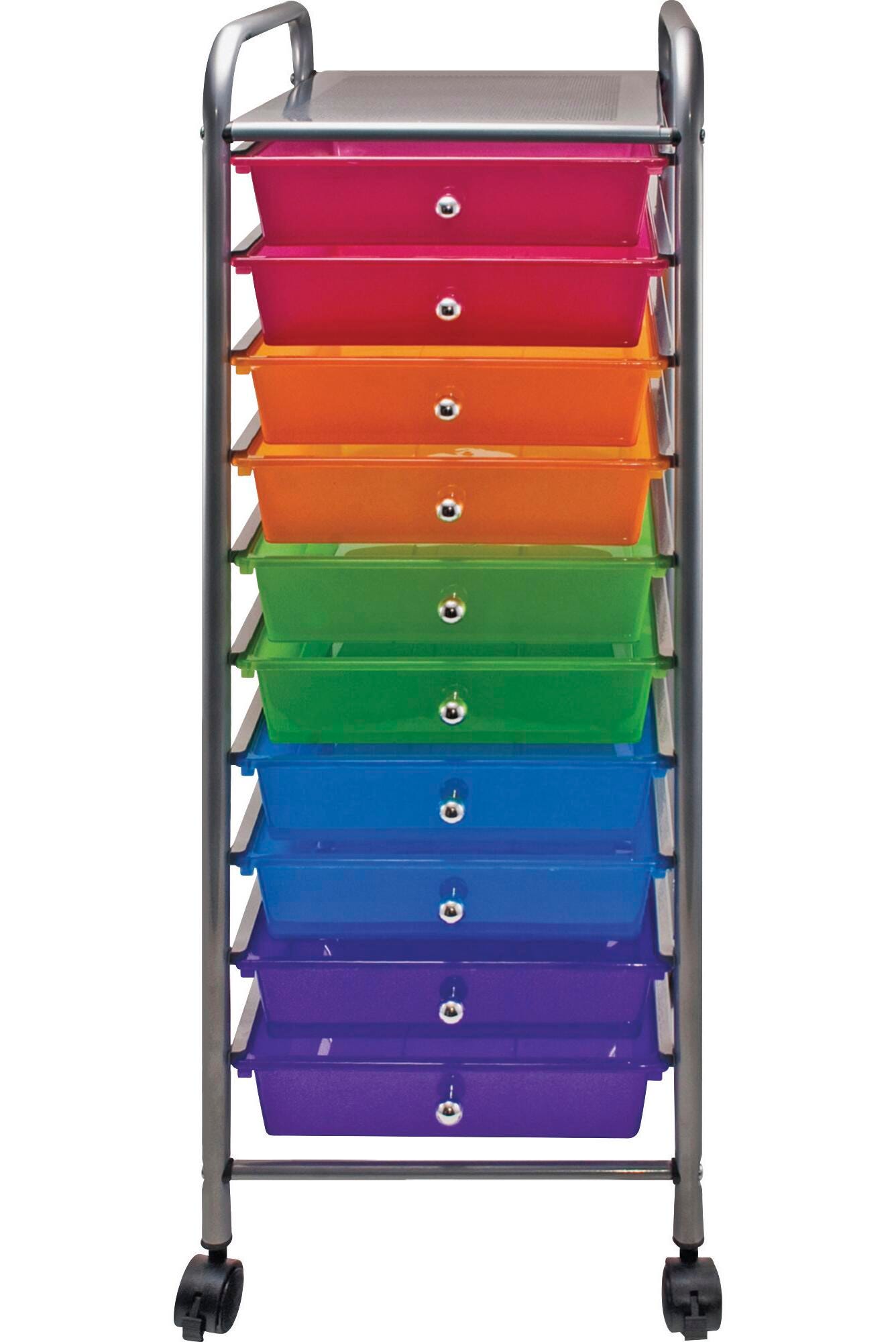 ORGANIZER - 10 DRAWER MOBILE - METALLIC RAILS/KNOBS - MULTI COLOR