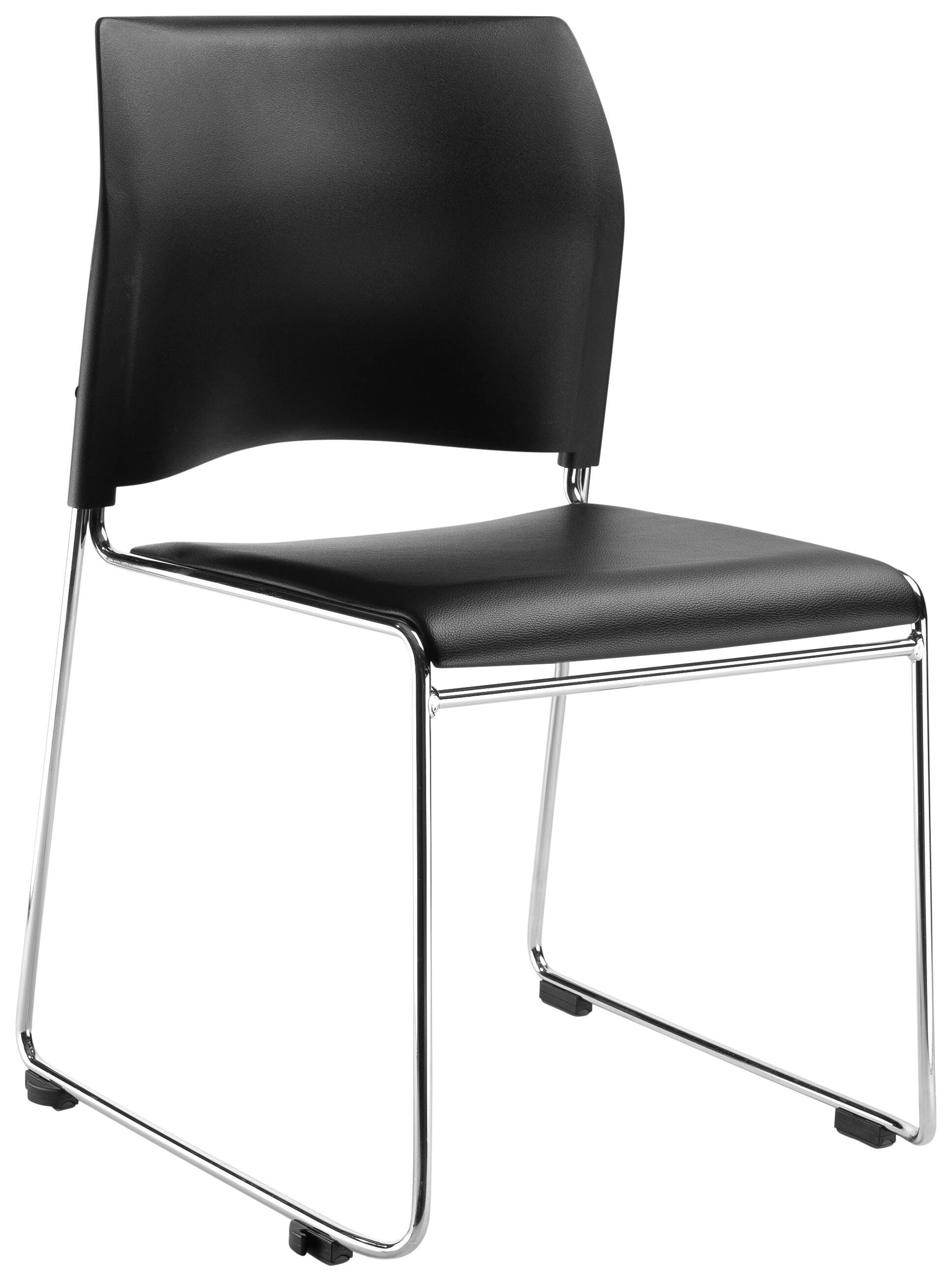 NPS CAFETORIUM STACK CHAIR - PLUSH VINYL BLACK SEAT - PLASTIC BLACK - CHROME FRAME