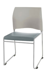 NPS CAFETORIUM STACK CHAIR - PLUSH VINYL BLUE/GRAY SEAT - PLASTIC GRAY BACK - SILVER FRAME