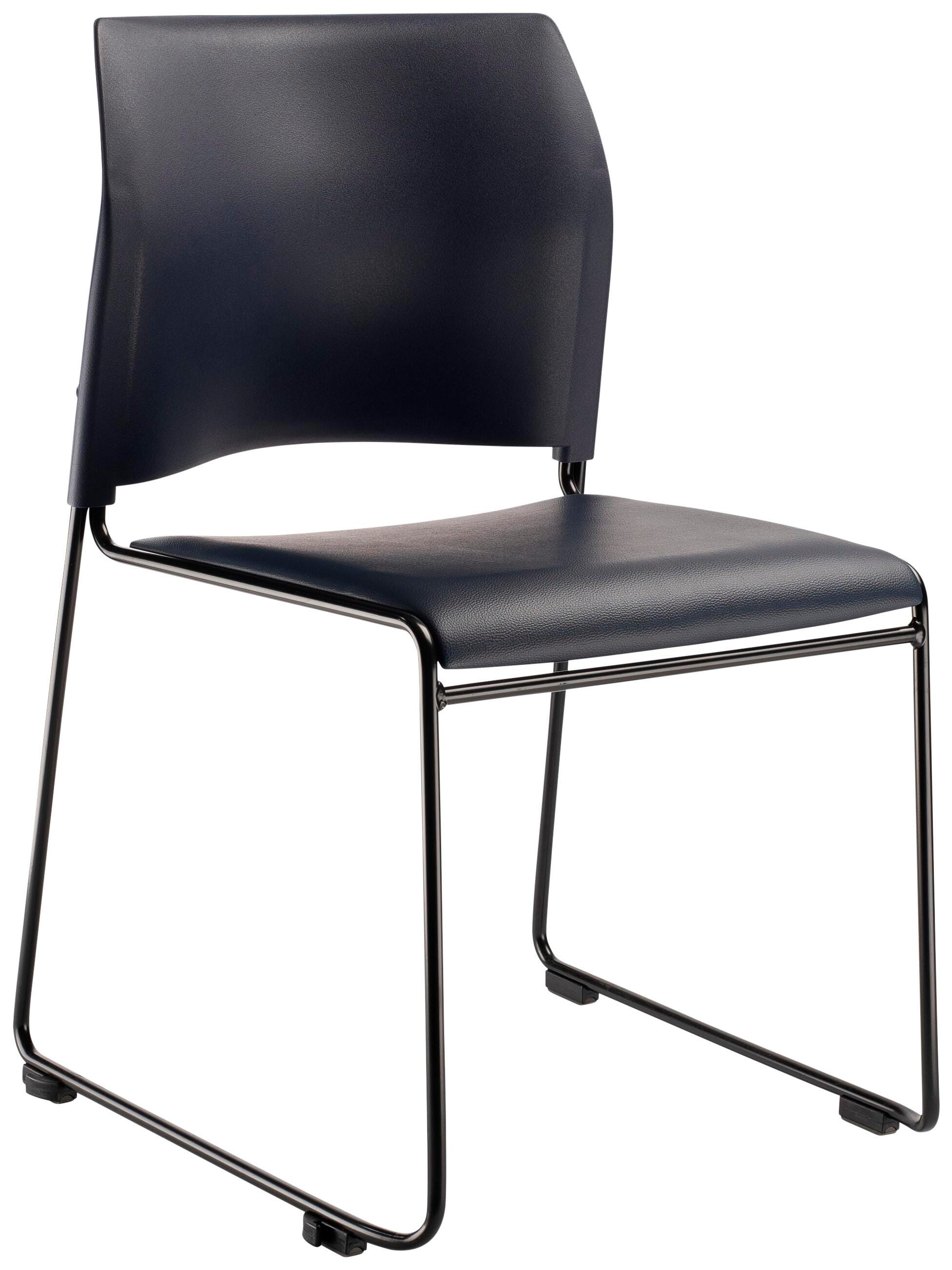 NPS CAFETORIUM STACK CHAIR - PLUSH VINYL NAVY BLUE SEAT - PLASTIC NAVY BLUE BACK - BLACK FRAME