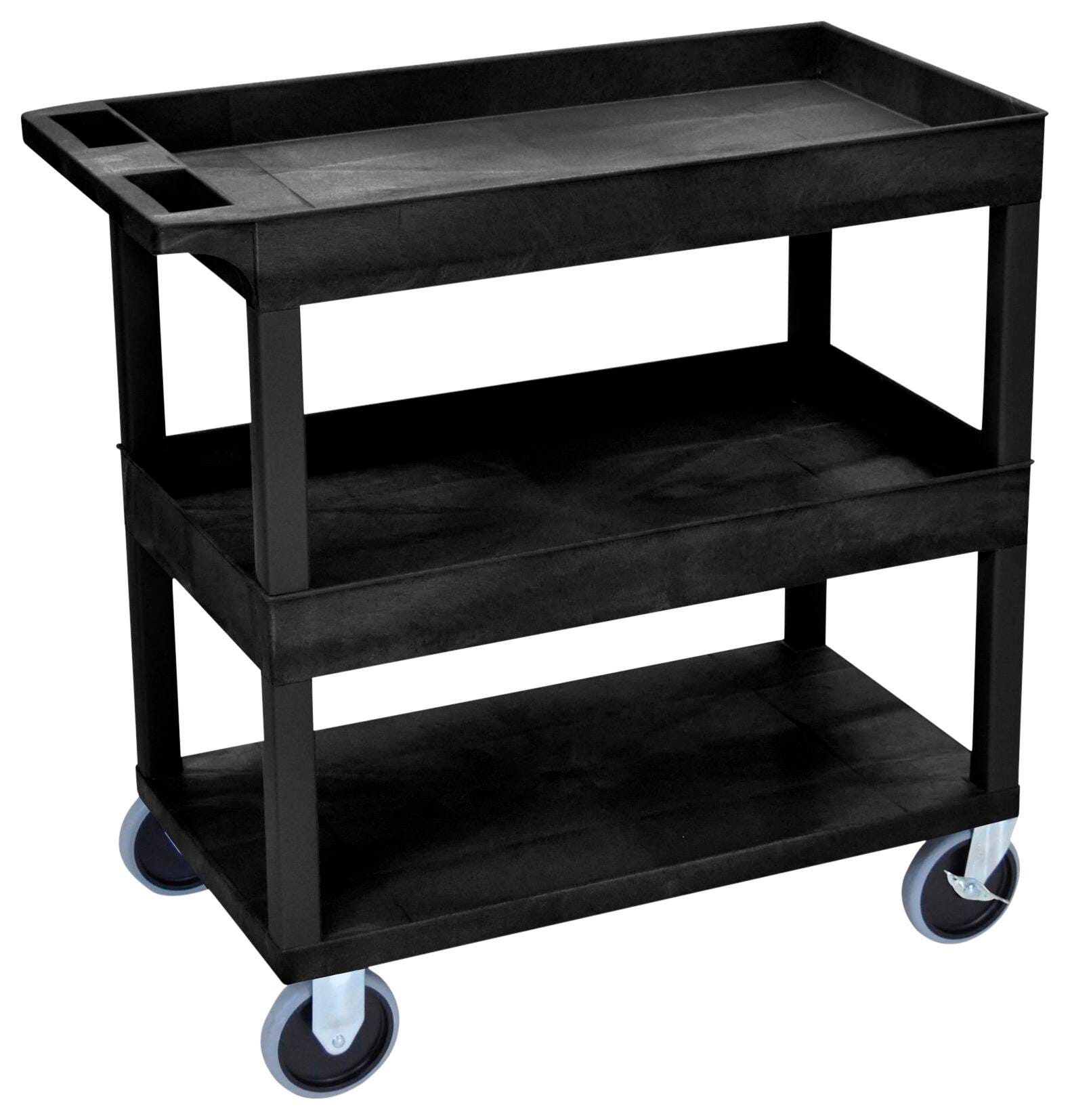 UTILITY CART - LUXOR MULTI PURPOSE UTILITY CART - 2 TUB - 1 FLAT SHELF - 5 INCH CASTERS - 35-1/4X18X37-1/4 - SPECIFY COLOR