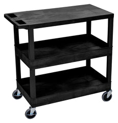 UTILITY CART - LUXOR MULTI PURPOSE UTILITY CART - 2 TUB - 1 FLAT SHELF - 4 INCH CASTERS - 35-1/4X18X36-1/4 - SPECIFY COLOR