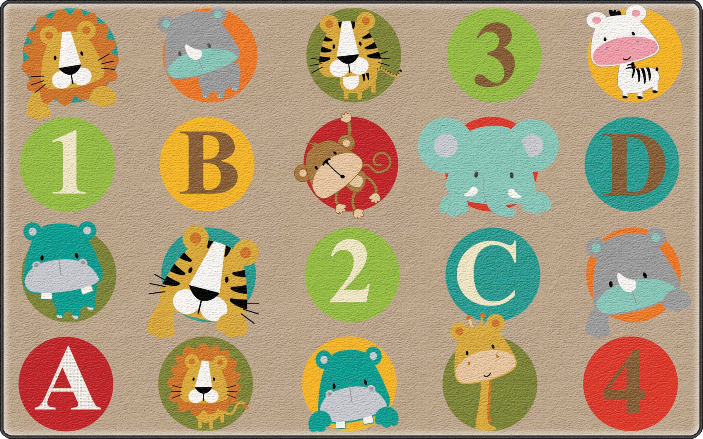 FLAGSHIP CARPETS - ABC AND 123 ANIMALS - 6 FT X 8 FT 4 IN - LIGHT