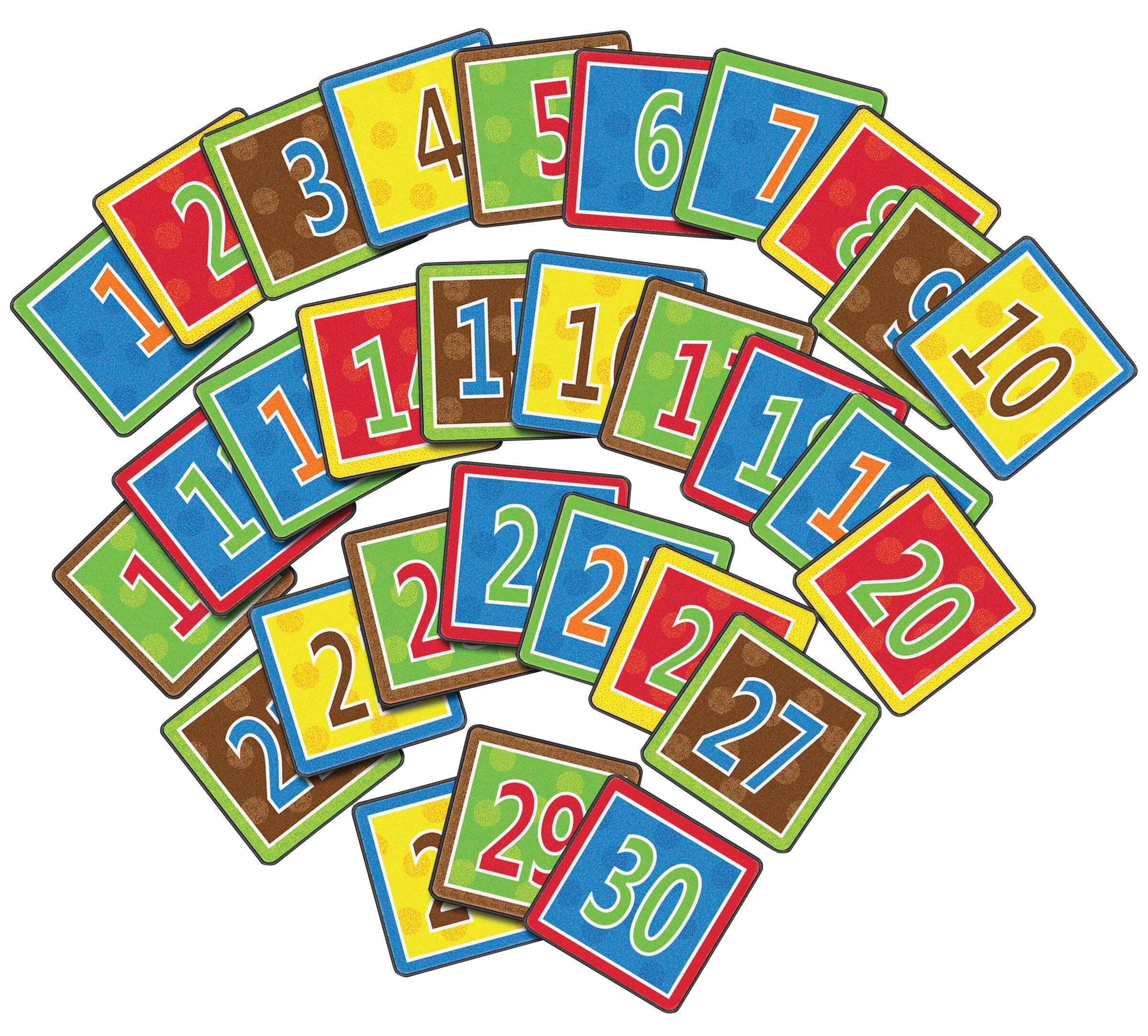 FLAGSHIP CARPETS - BLOCK SEATING NUMBERS 1-30 - SET OF 30 - 16-INCH SQUARES - PRIMARY COLOR