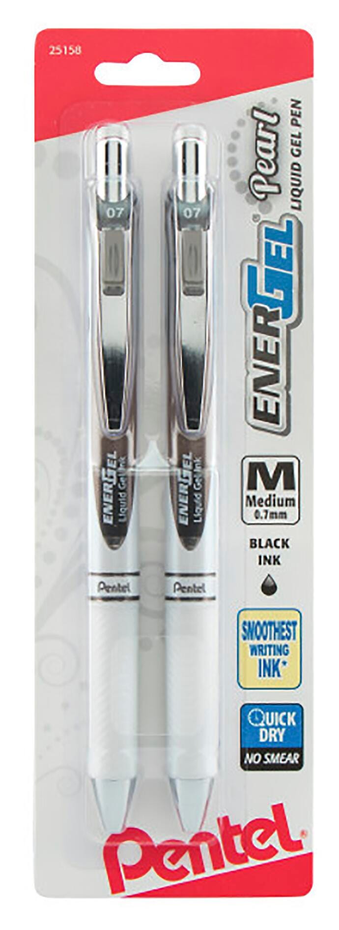 PEN ENERGEL PEARL RETRACTABLE 0.7MM BLACK PACK OF 2