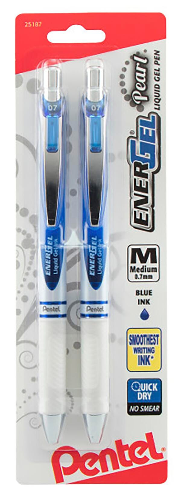 PEN ENERGEL PEARL RETRACTABLE 0.7MM BLUE PACK OF 2