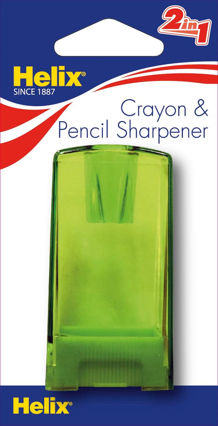 HELIX CRAYON AND PENCIL SHARPENER - 2-HOLE CANISTER ASSORTED COLORS