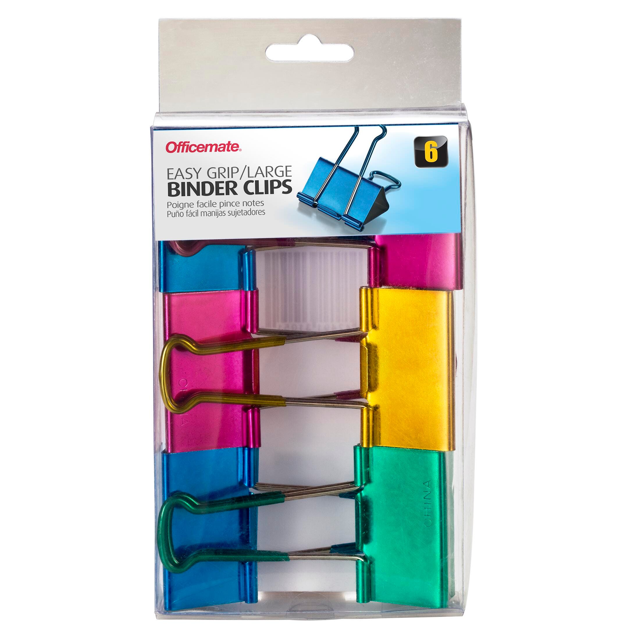 BINDER CLIPS LARGE EASY GRIP METALLIC ASSORTED PACK OF 6
