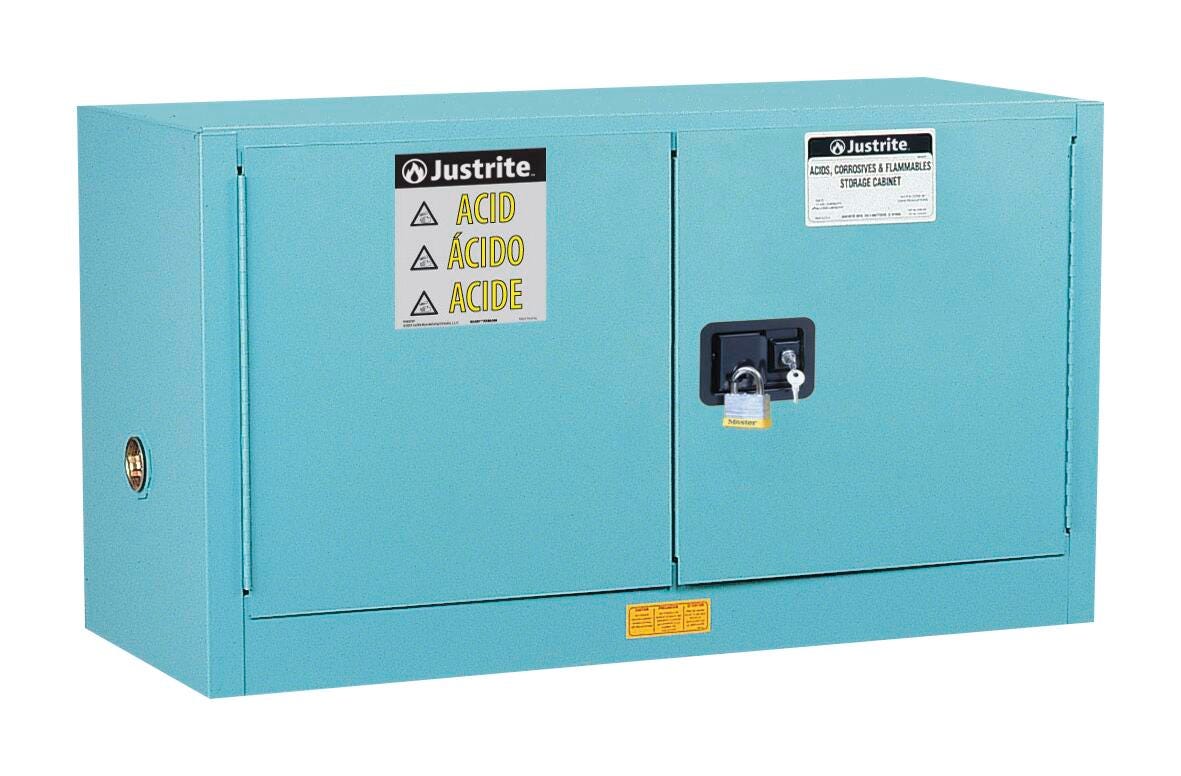 CABINET JUSTRITE CHEMCOR PIGGYBACK CORROSIVES/ACIDS STORAGE 17 GALLON CAPACITY 45W X 29H X 22D IN