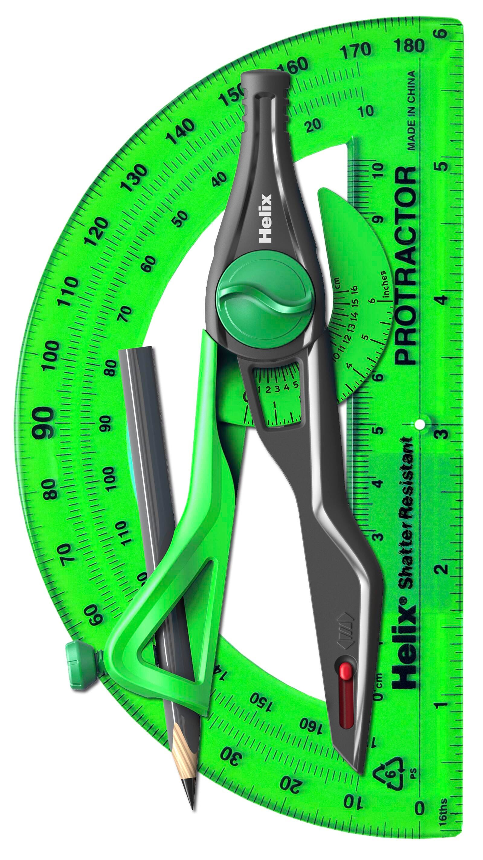 Protractor Assorted Color COMPASS AND PROTRACTOR SET HELIX ASSORTED COLORS | Eduplan International