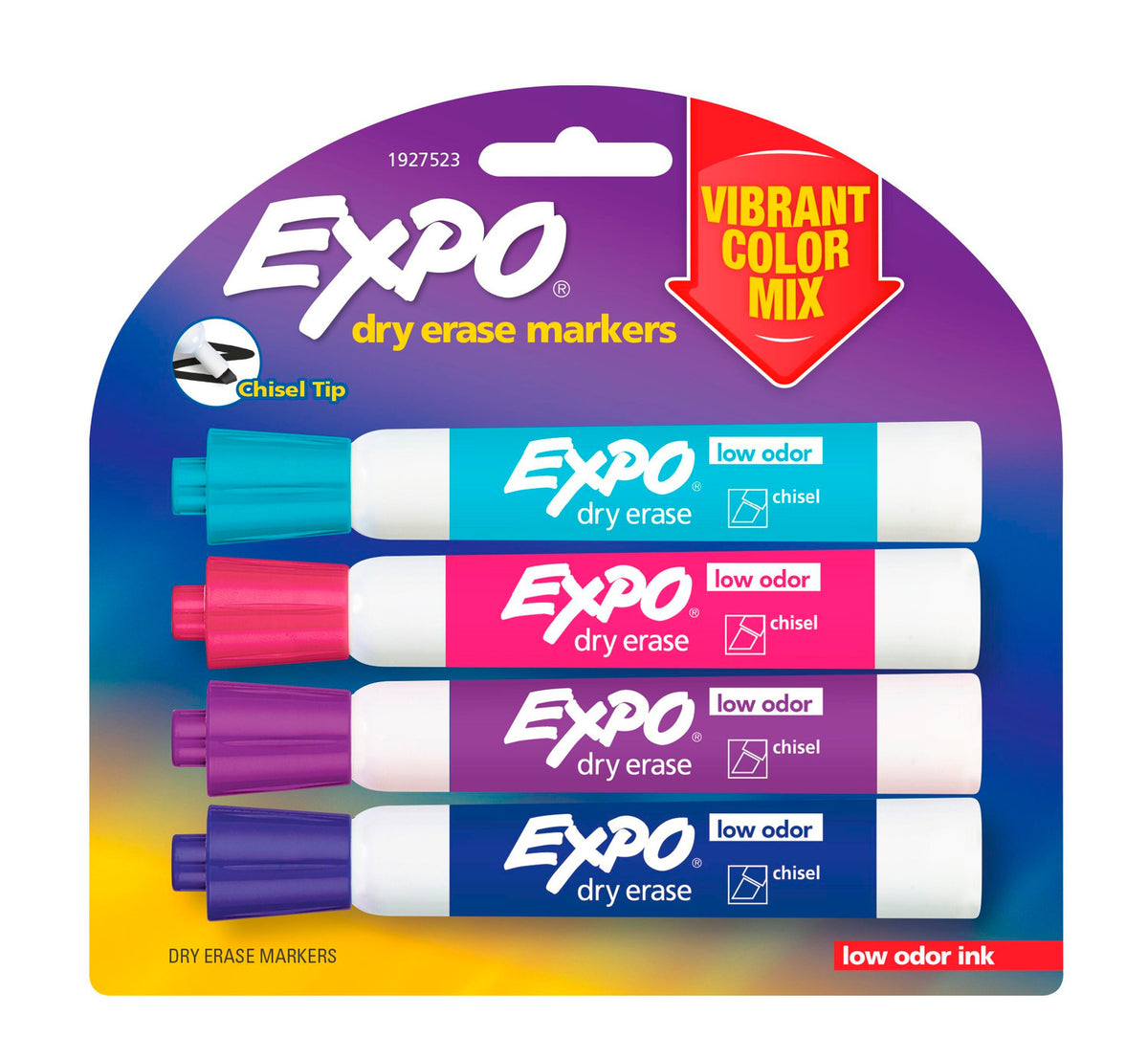 MARKERS DRY ERASE EXPO CHISEL LOW ODOR ASSORTED SET OF 4