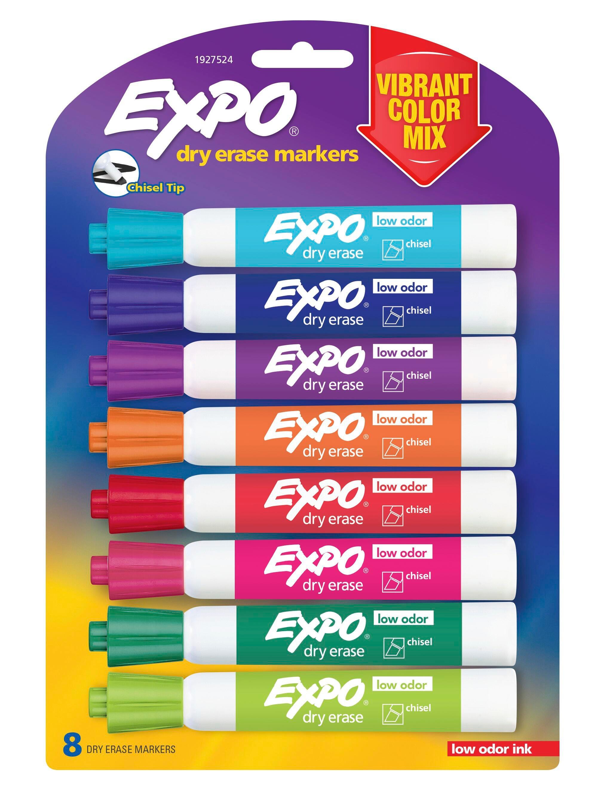 MARKERS DRY ERASE EXPO LOW ODOR CHISEL ASSORTED SET OF 8
