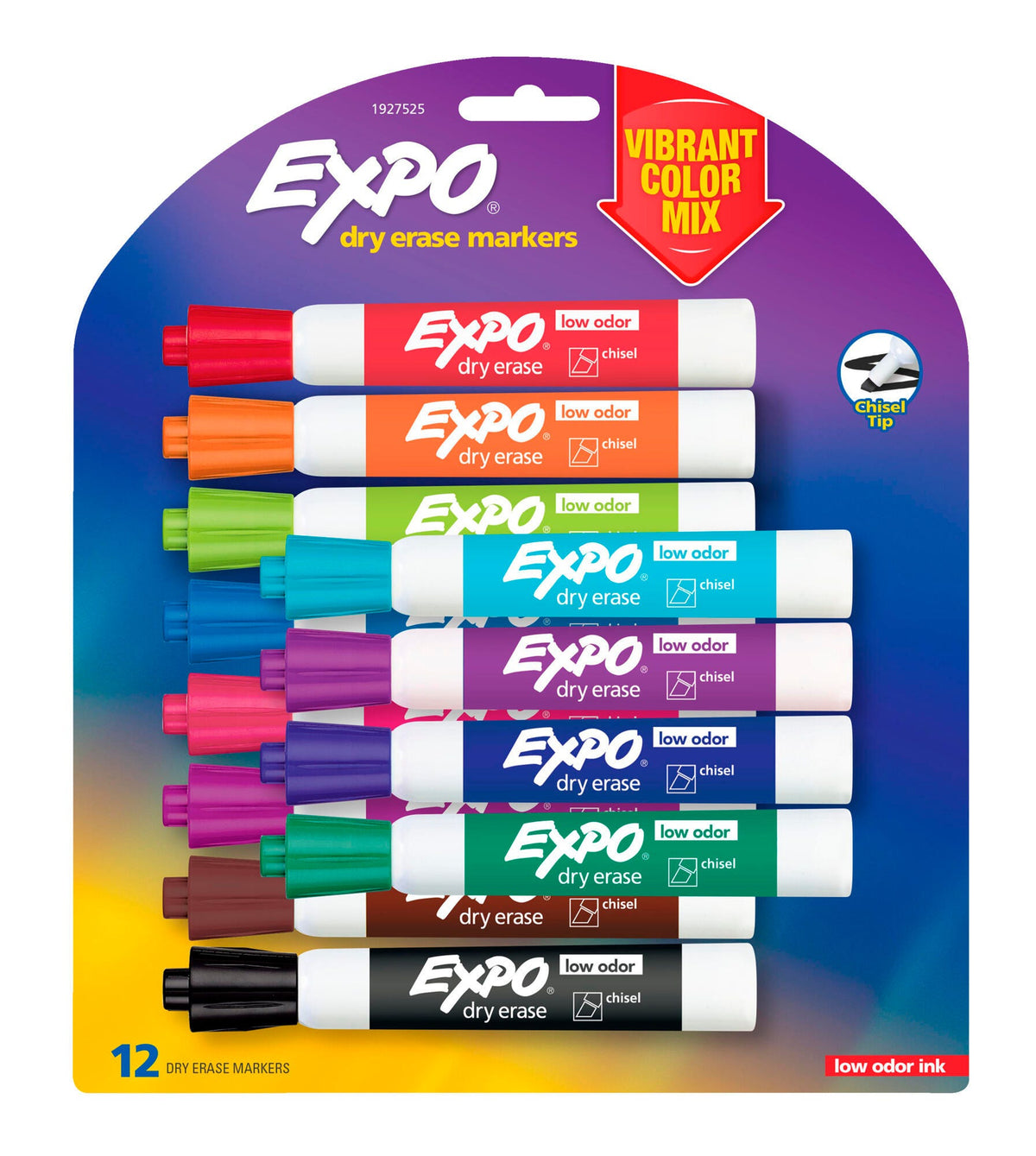 MARKERS DRY ERASE EXPO LOW ODOR CHISEL ASSORTED SET OF 12