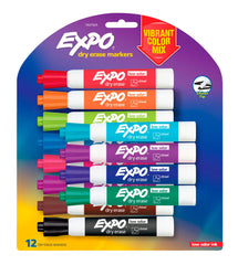 MARKERS DRY ERASE EXPO LOW ODOR CHISEL ASSORTED SET OF 12