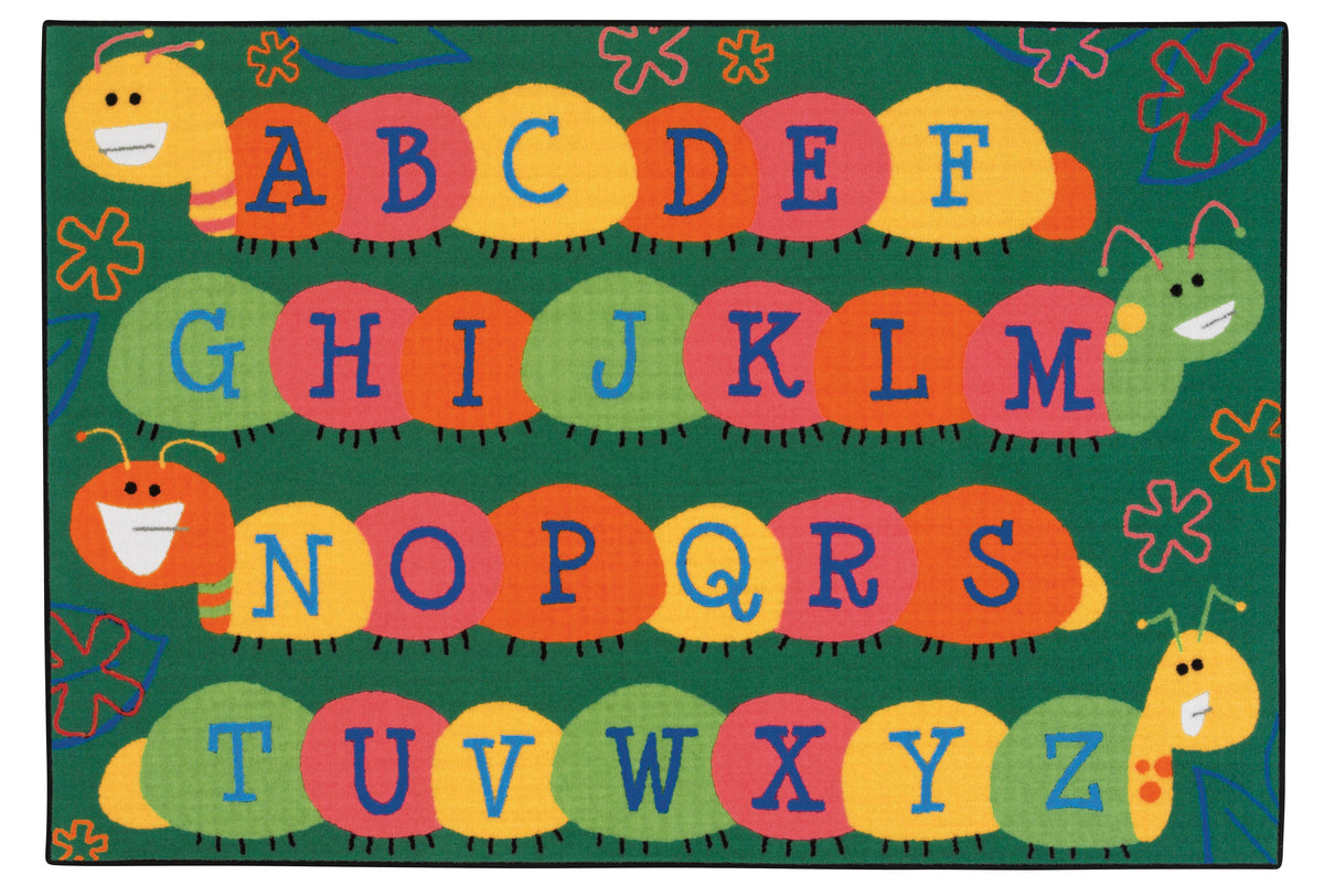 CARPETS FOR KIDS - KIDSVALUE CATERPILLAR FRIENDS - 3 FT X 4 FT 6 IN RECTANGLE - GREEN