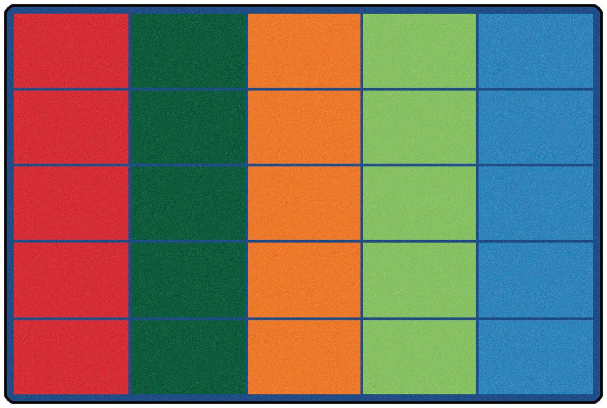 CARPETS FOR KIDS - PREMIUM COLORFUL ROWS SEATING - 6 FT X 9 FT RECTANGLE - SEATS 25