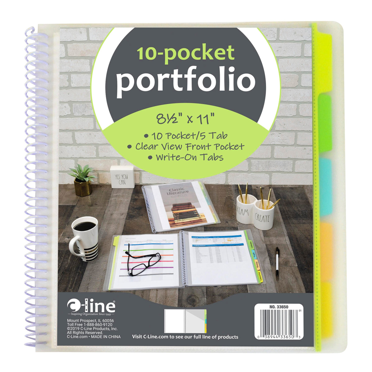 PORTFOLIO POLY SPIRAL 10-POCKET CLEAR EA