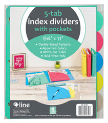 DIVIDERS INDEX 5 TAB W/SLANT POCKET ASST COLORS