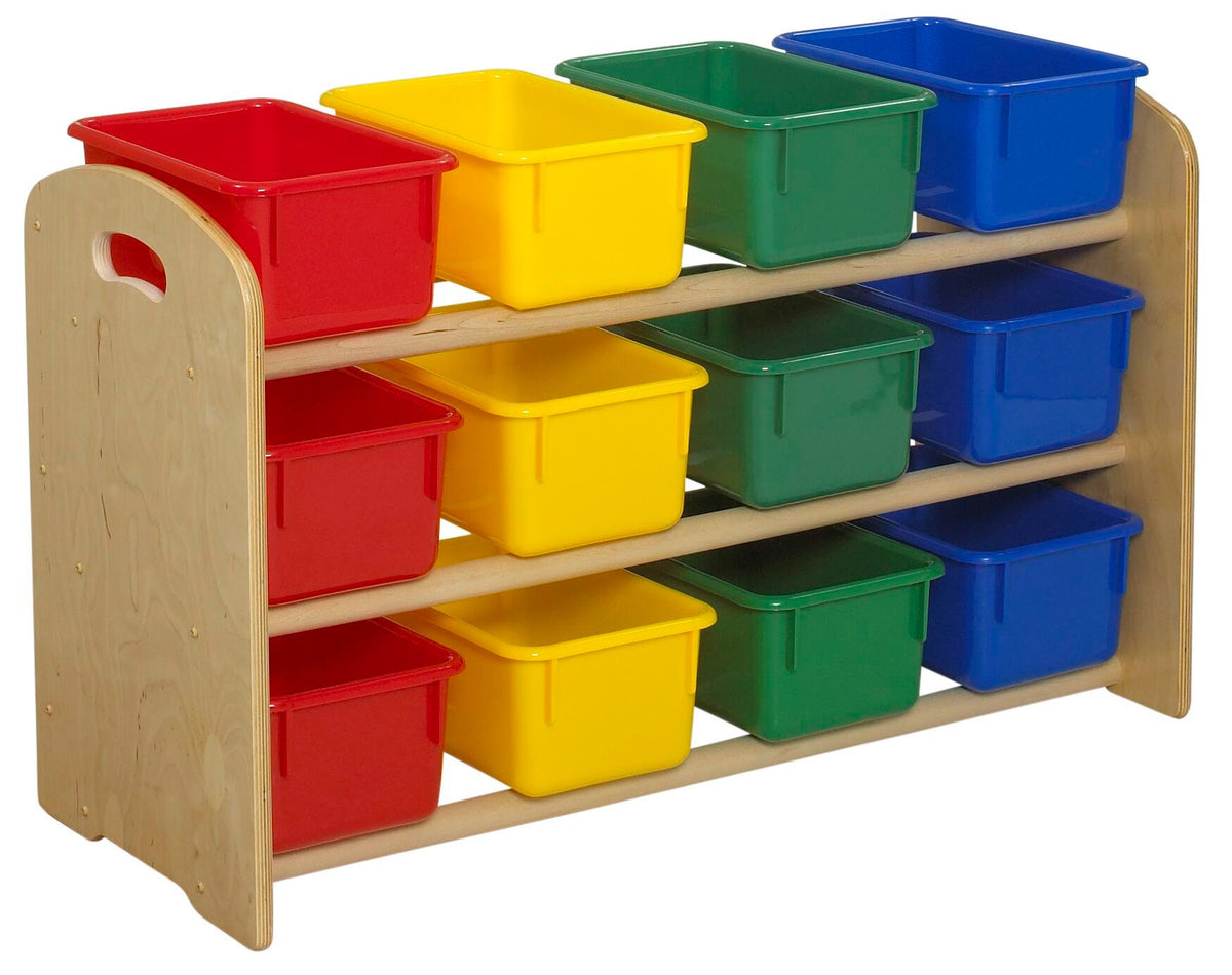 KIT RTA CUBBY RACK 12 TRAY DOWEL WITH 12 ASSORTED COLOR TRAYS