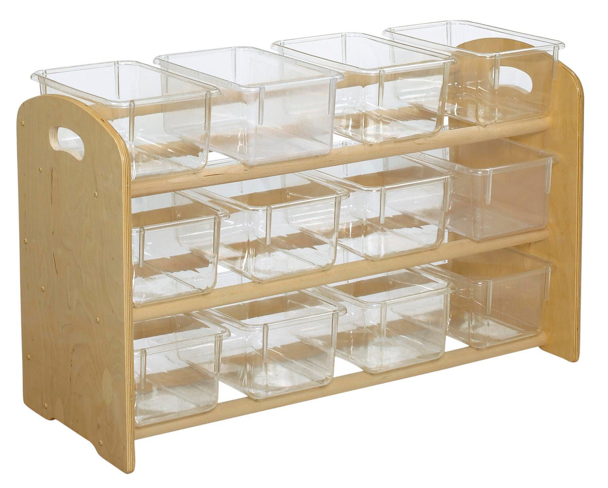 KIT RTA CUBBY RACK 12 TRAY DOWEL WITH 12 CLEAR TRAYS