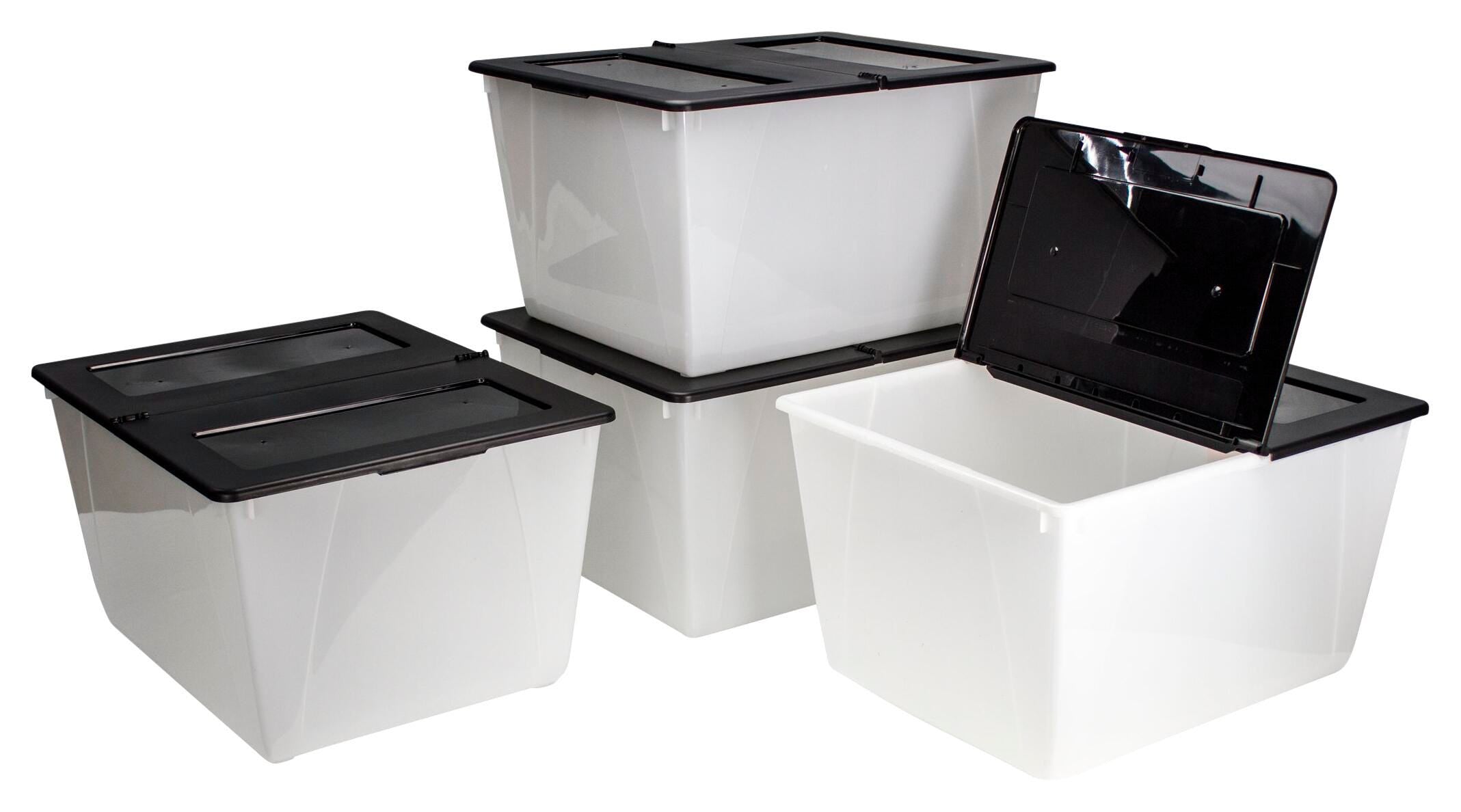 STORAGE BIN WITH LID 16 GALLON CLEAR/BLACK PACK OF 4