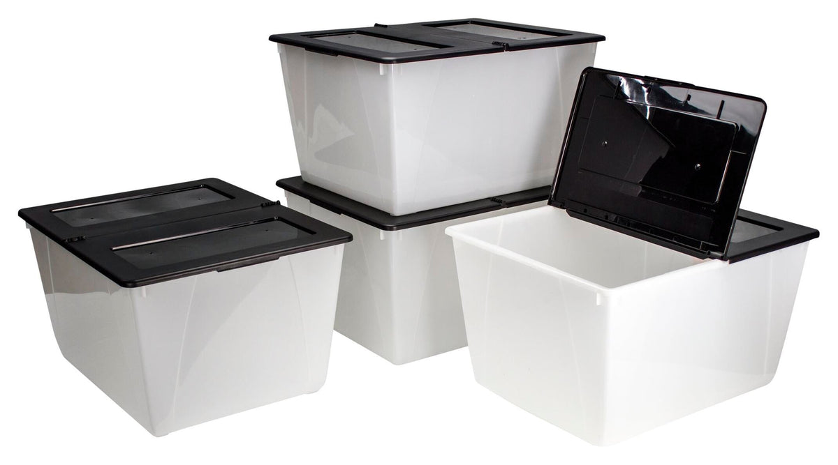 STORAGE BIN WITH LID 16 GALLON CLEAR/BLACK PACK OF 4