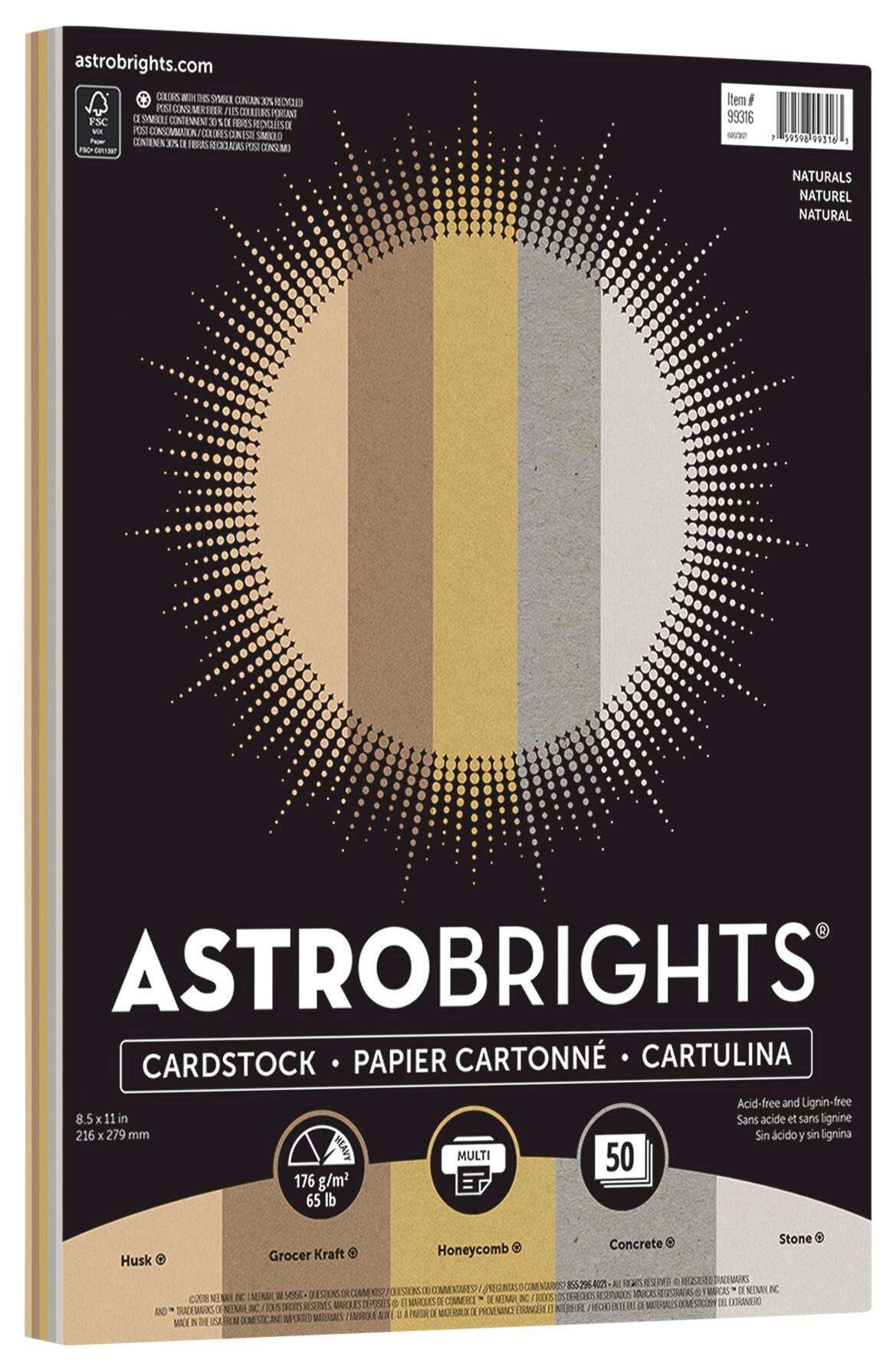 PAPER ASTROBRIGHTS 8.5X11 NATURALS ASST 65 LB 50 SHTS