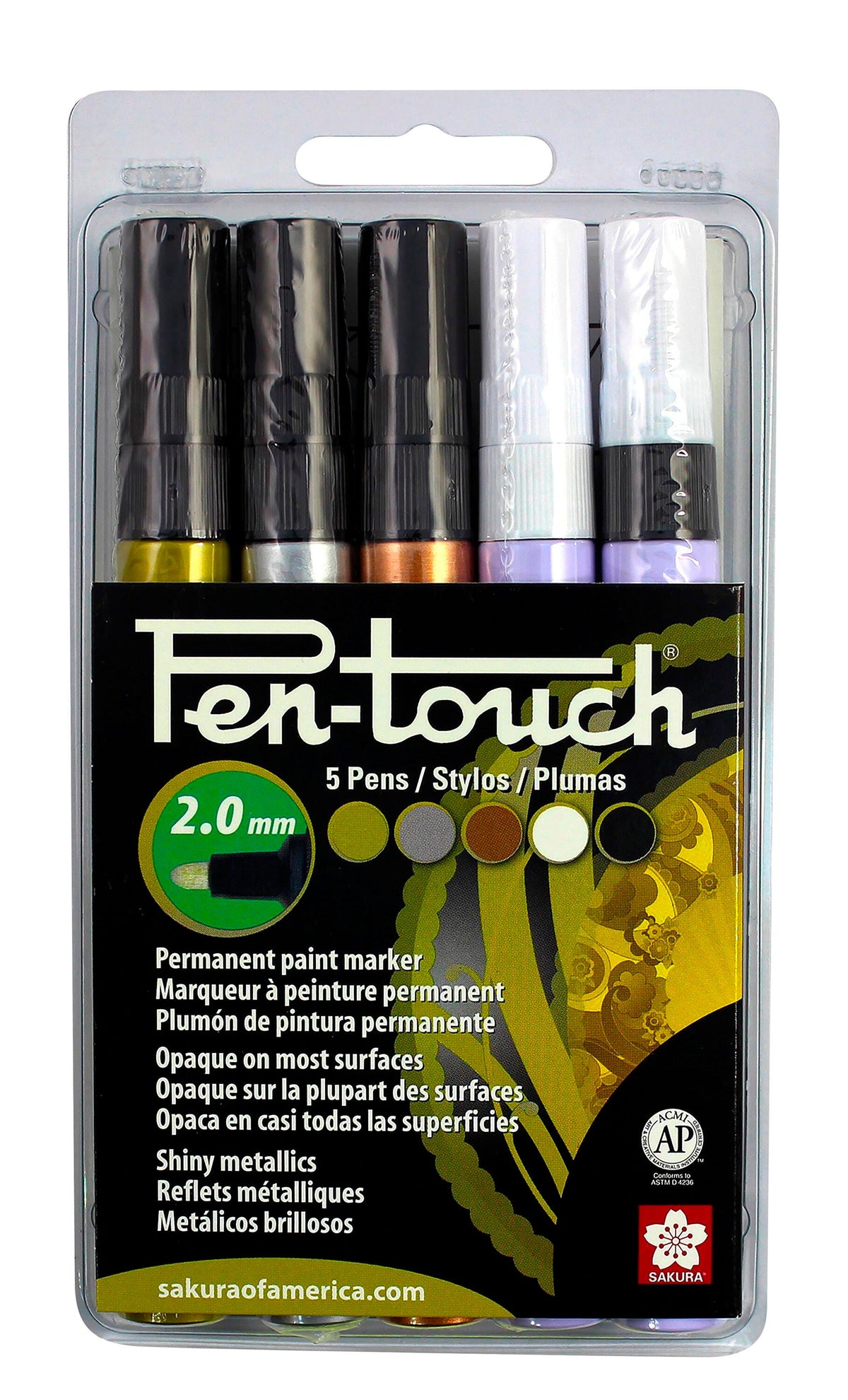 PEN MARKERS SAKURA PENTOUCH MEDIUM ASST METALLICS/B/W SET OF 5