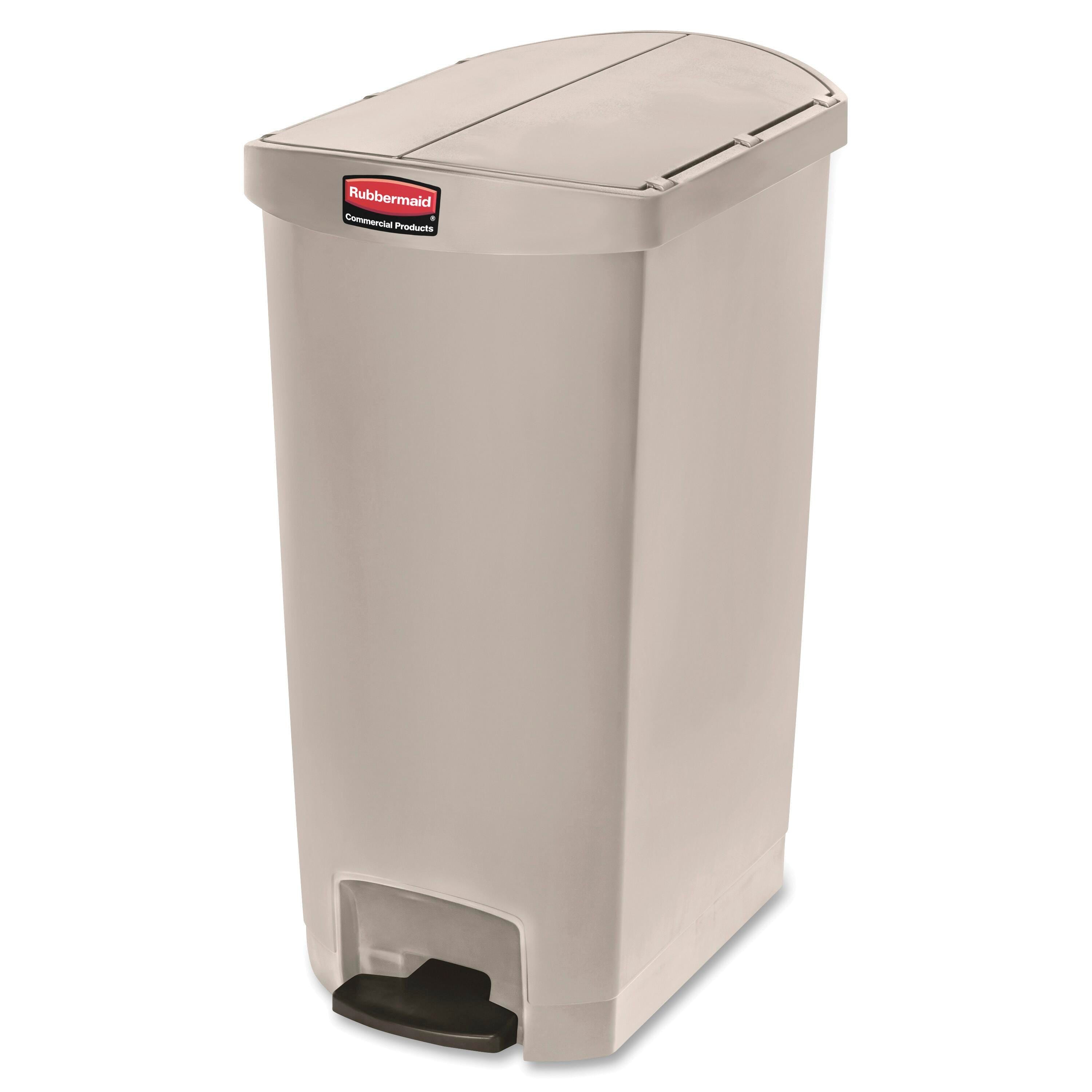 RECEPTACLE - SP RICHARDS CO - SLIM JIM END STEP CONTAINER - 18 GALLON CAPACITY - 14.7 W X 30.8 H IN - BEIGE COLOR - EACH