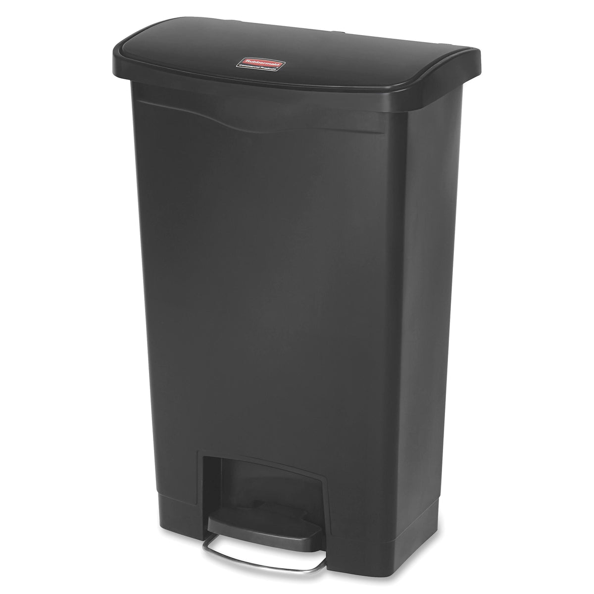 RECEPTACLE - SP RICHARDS CO - SLIM JIM FRONT STEP CONTAINER - 13 GALLON CAPACITY - 11.5 W X 28.3 H IN - BLACK COLOR - EACH