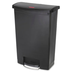 RECEPTACLE - SP RICHARDS CO - SLIM JIM FRONT STEP CONTAINER - 24 GALLON CAPACITY - 13.9 W X 32.5 H IN - BLACK COLOR - EACH