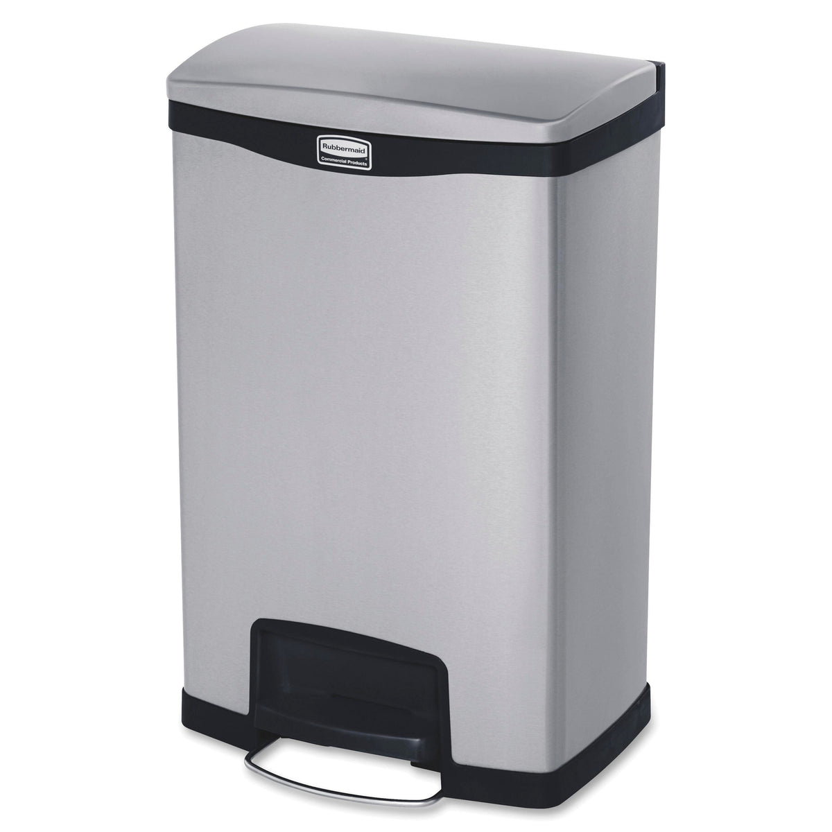 RECEPTACLE - SP RICHARDS CO - SLIM JIM METAL FRONT STEP-ON CAN - 13 GALLON CAPACITY - 13.7 W X 28.7 H IN - STAINLESS STEEL - EACH