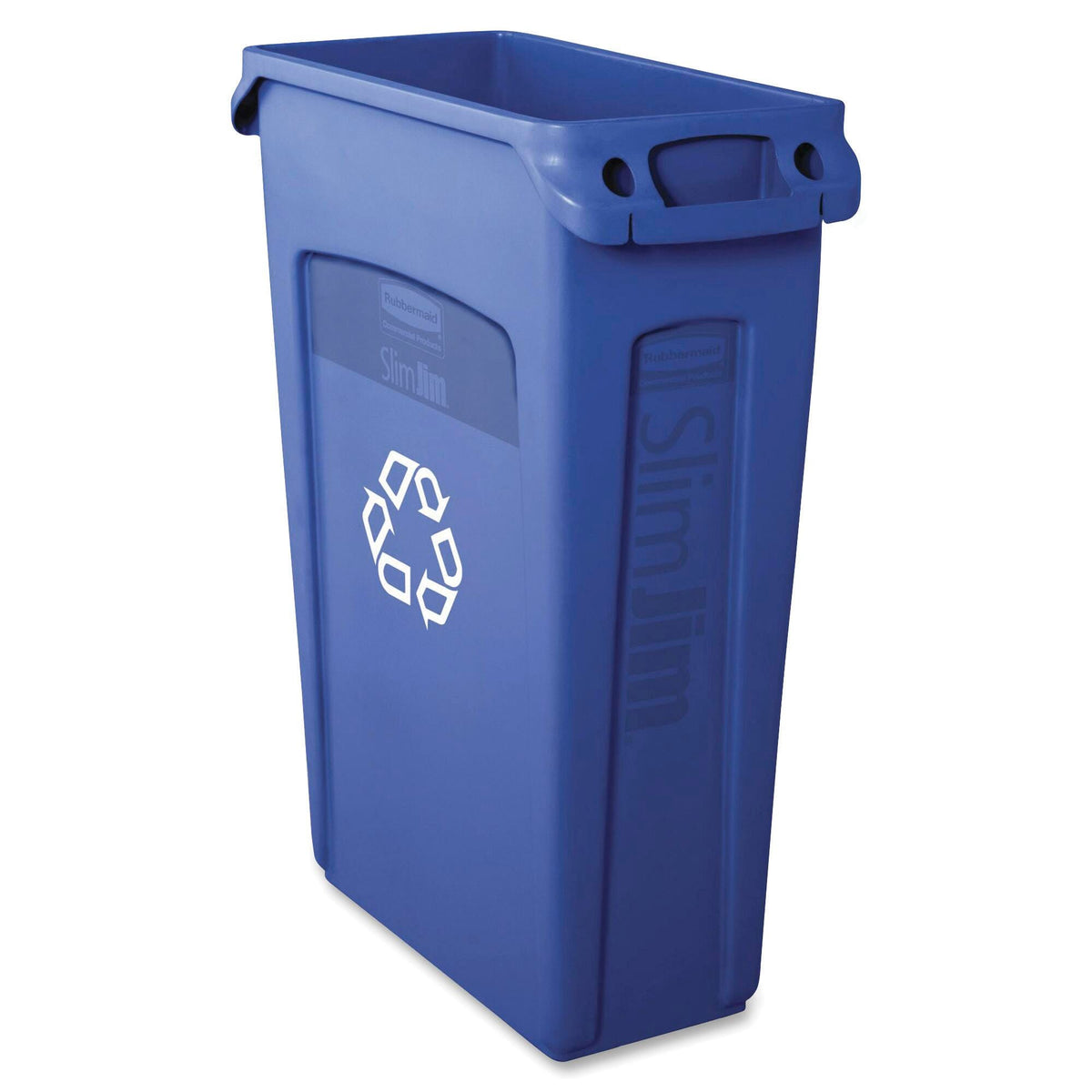 RECEPTACLE - SLIM JIM VENTED RECYCLE CONTAINER - 23 GALLON CAPACITY - 11 W X 22 D X 30 H IN - BLUE COLOR - EACH