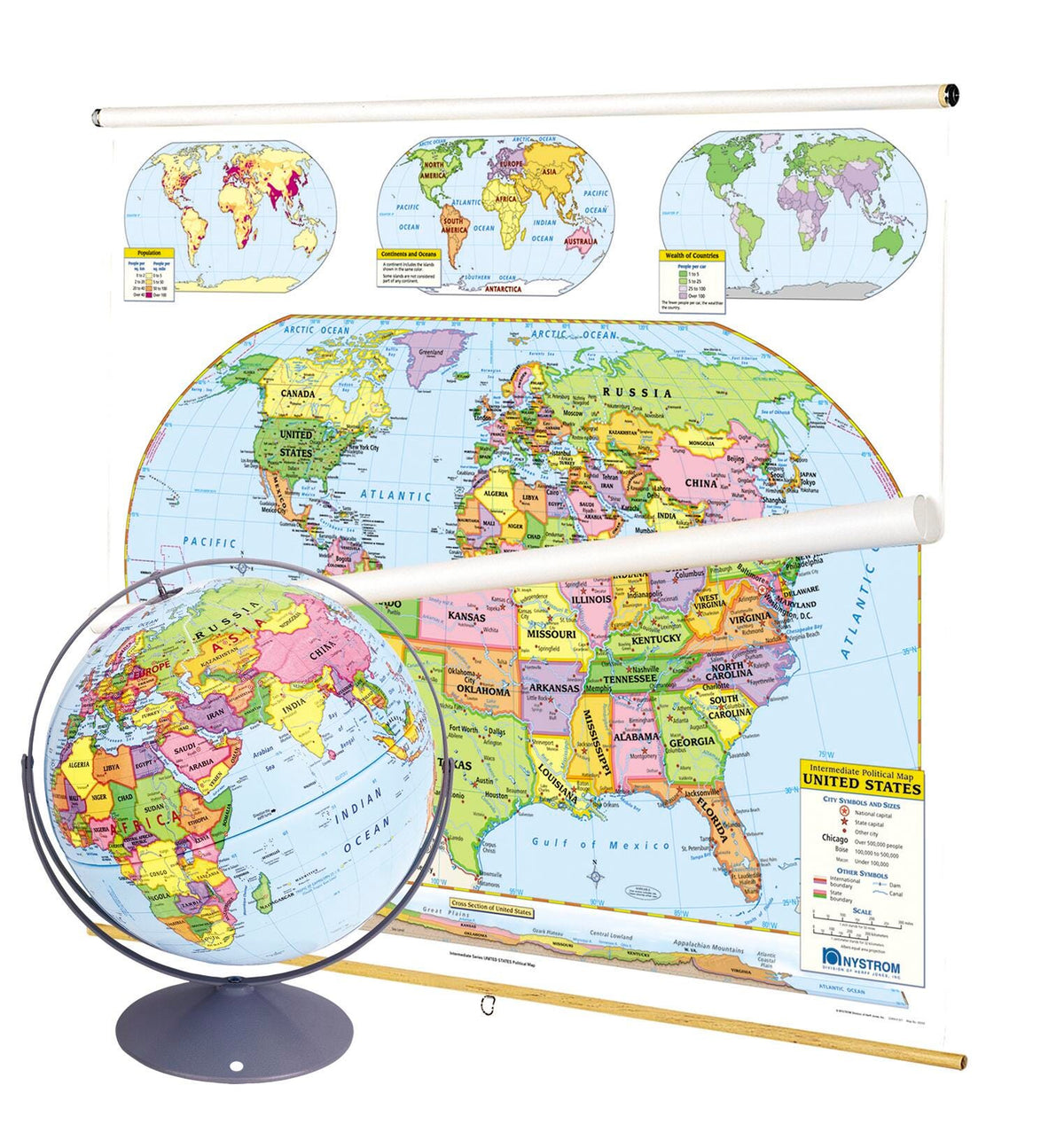 MAP INTERMEDIATE POLITICAL CLASS PACK US/WORLD MAP AND 16 IN GLOBE