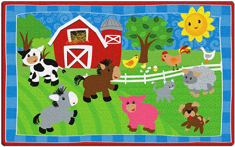 FLAGSHIP CARPETS - CUTIE BARNYARD - 5 FT X 8 FT RECTANGLE - WASHABLE