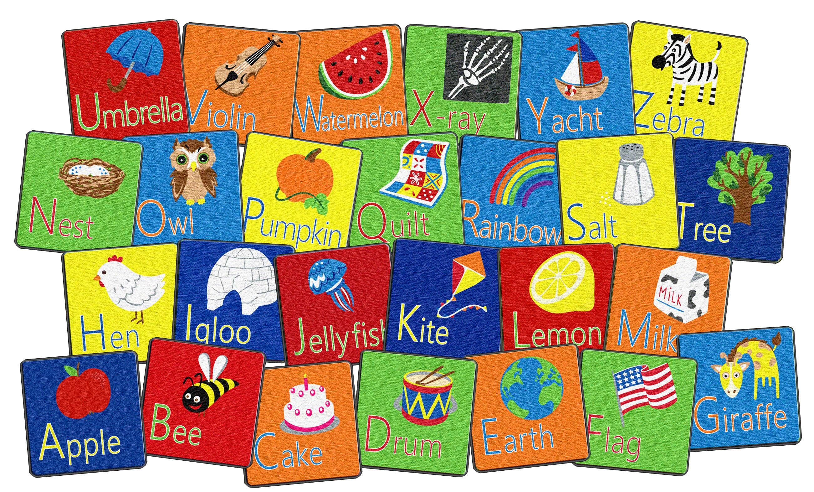 FLAGSHIP CARPETS - ALPHABET SEATING - SET OF 26 - 16-INCH SQUARES - PRIMARY COLOR