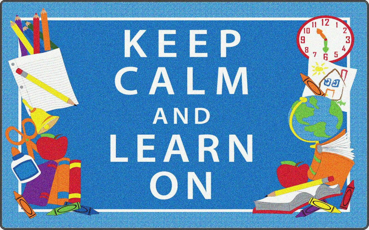 FLAGSHIP CARPETS - KEEP CALM AND LEARN ON - 2 FT X 3 FT RECTANGLE - BLUE